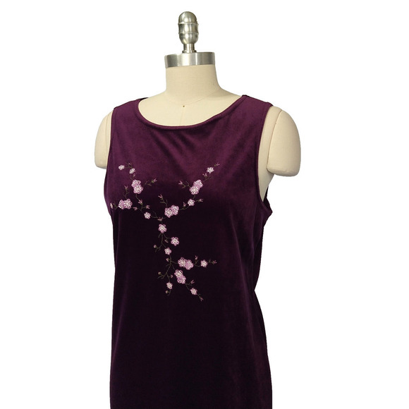 Vintage Y2K Prom Dress Size L Jalate Purple Floral Embroidered Maxi Velvet Prom - Picture 5 of 10